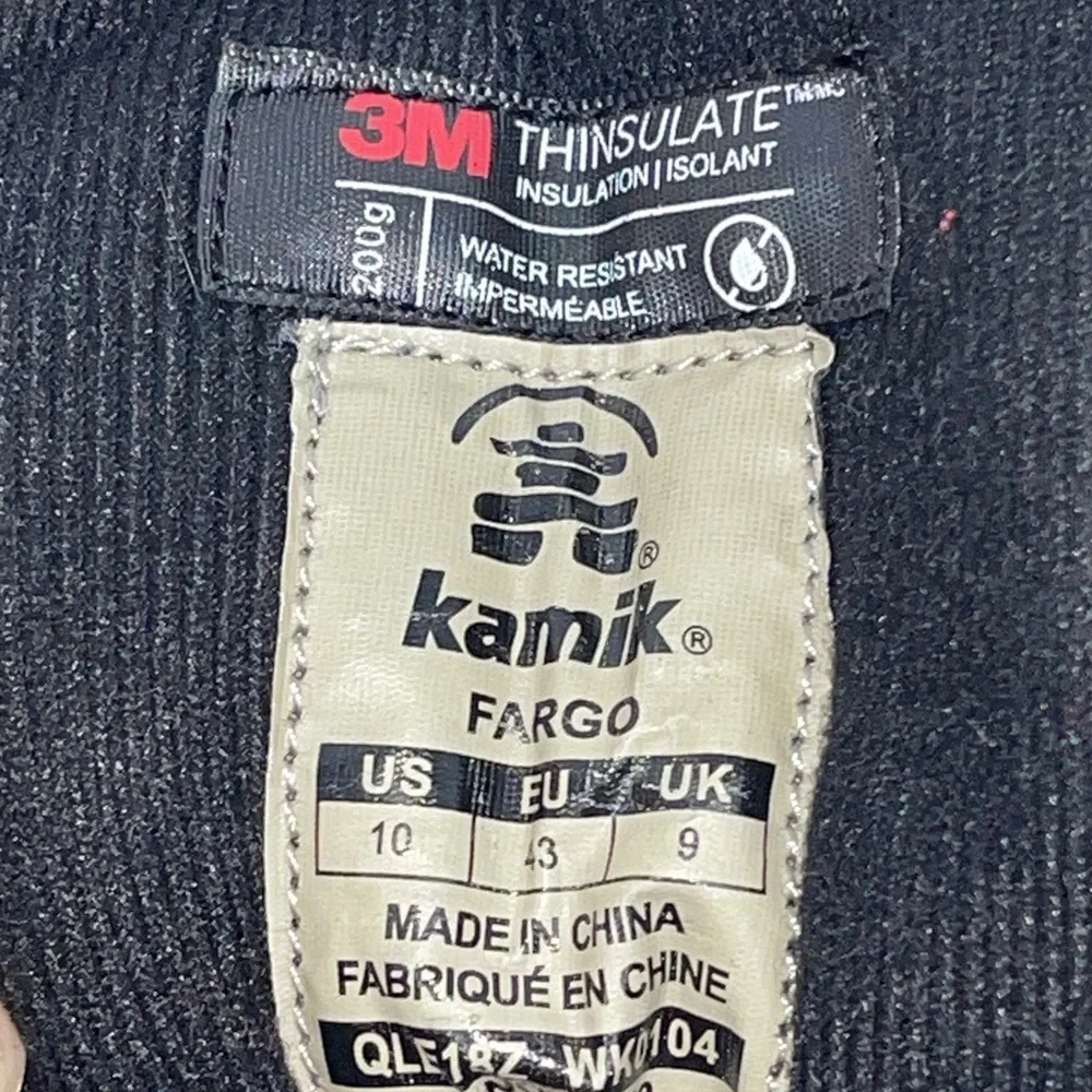 Kamik FARGO  Men's Black Snow Boots SIZE 10 THINSULATE WATERPROOF 3M
